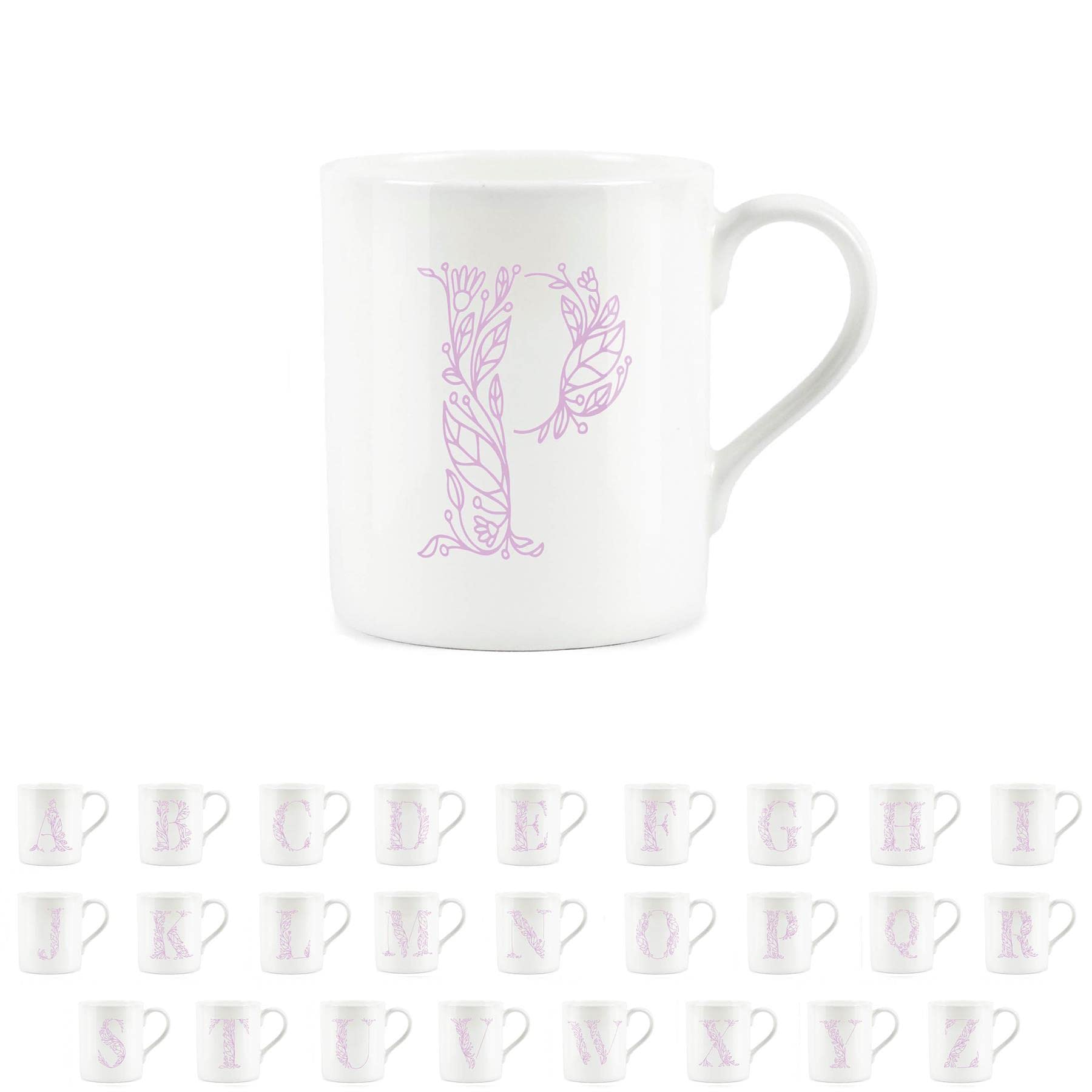 Purely Home Floral Pink Letter P Mug - Fine Bone China Small Coffee Tea Mug Present Personalised Initial Gift