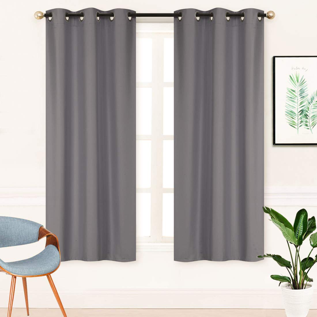 Home Collection Triple Weave Blackout Curtains with Bronze Grommets, 100% Light Blocking, Noise Reducing New (Charcoal, 37" W x 62" L (Pack of 2))