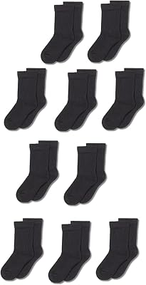 Calzettoni in Cotone Unisex - Bambini e ragazzi, Confezione da 10, Nero, S (2-4 anni)