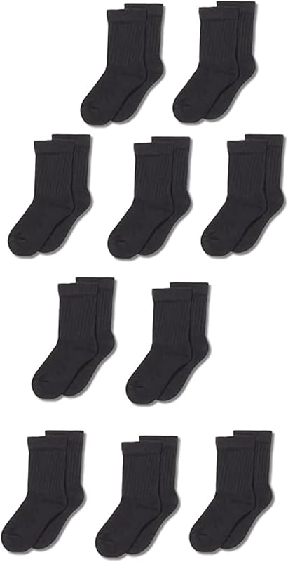 Calzettoni in Cotone Unisex - Bambini e ragazzi, Confezione da 10, Nero, S (2-4 anni)