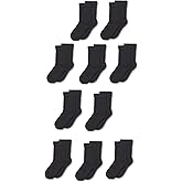 Amazon Essentials Unisex Kids and Toddlers' Cotton Cushioned Crew Socks, 10 Pairs