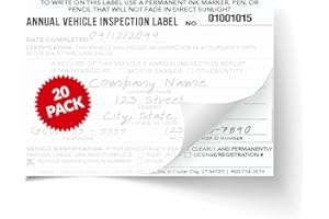 Annual Inspection Stickers for Vehicle by GOTSAFETY – Interior Vehicle Inspection 2-Ply Sticker - White Self Laminating Inspection Label - 5" x 4" Small Pack – 20 per Pack