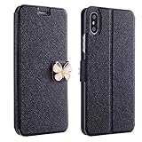 Kintaz Women Girls Flip Case Cover Leather Wallet Magnetic Case Cover Skin for iPhone Xs 5.8inch/Max 6.5inch/XR 6.1inch (iPhone XR 6.1inch, Black)