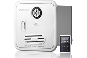 Poukaran 65,000 BTU RV Tankless Water Heater, High Altitude Available, DC 12V CSA Certificated, with 15 x 15 inch White Door, On Demand Instant Hot Water Heater, Compatible with all RVs