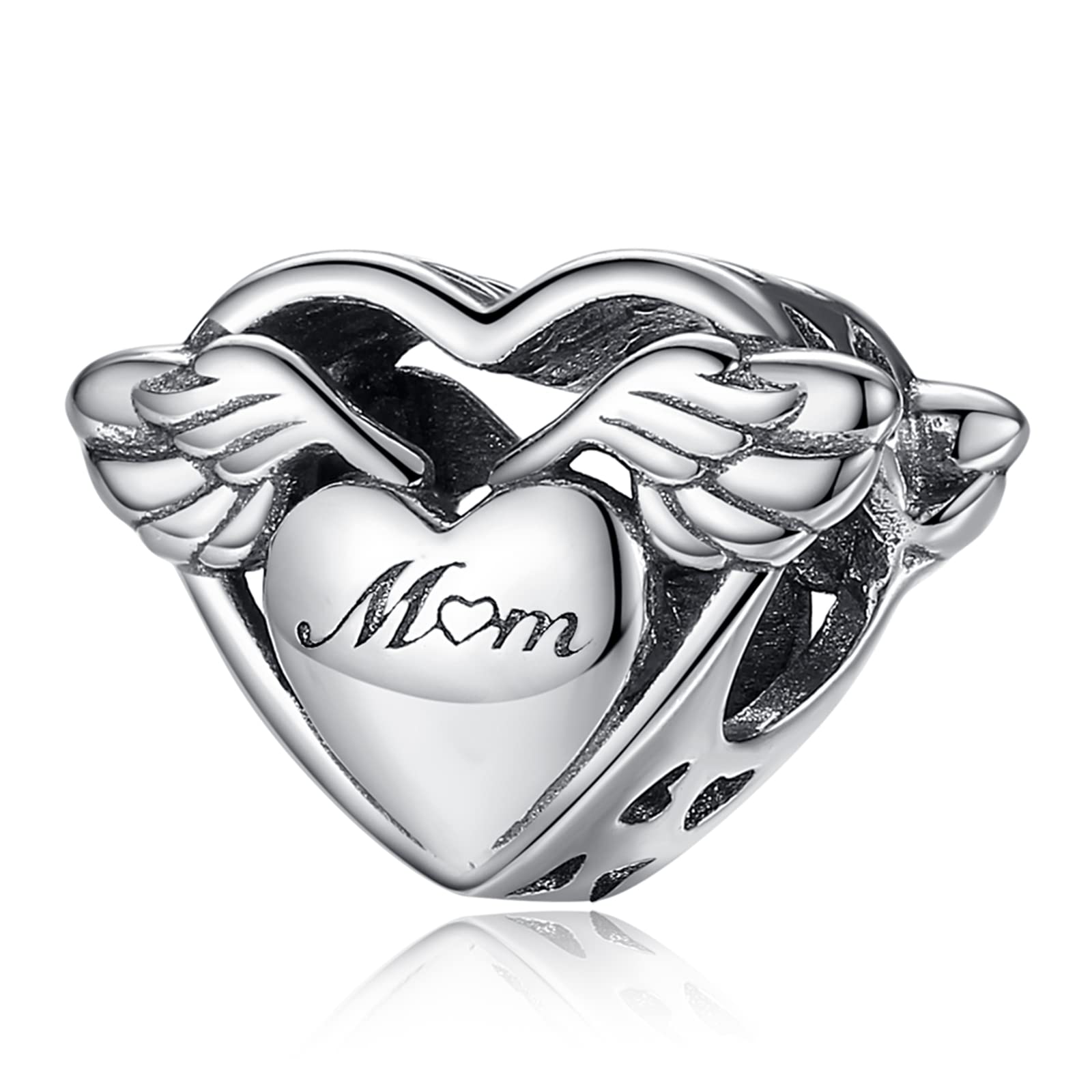 Annmors Angel Wings and Mom Charms in 925 Sterling Silver with Cubic Zirconia for Bracelets Angel Wings and Mom