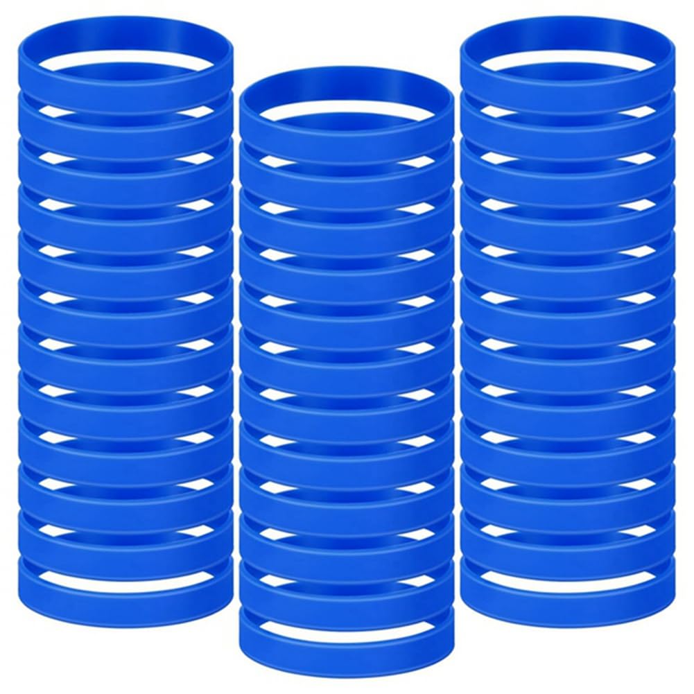 Fowecry 100 Pcs Solid Color Rubber Bracelets Silicone Wristband Sports Elastic Rubber Bulk Adult Wrist Bands (Dark Blue)