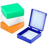 QWORK 25-Microscope Glass Slide Box, Plastic Storage Container with 4 Color, Compact Size 8.2 cm x 9.4 cm x 3.2 cm, Pack of 4