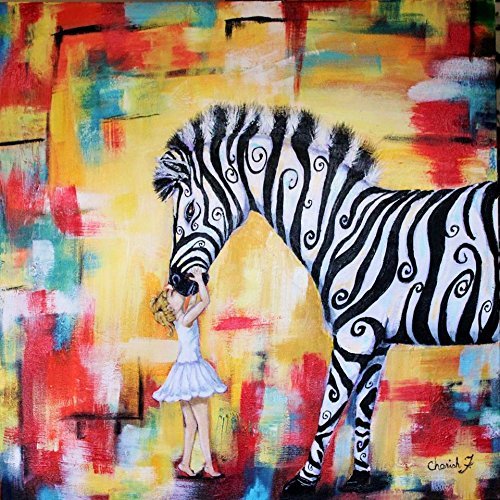 Acceptance - Signed Artist Embelished Reproduction Art Print with Mat by C.W. Art Studio Zebra and Girl