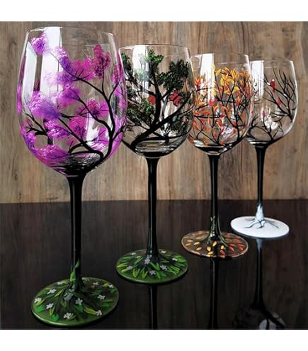 Amazon.com | GKWW 4PCS Hand Painted Wine Glass Four Seasons Tree Wine  Glasses Fall Leaves Flower Seasons Colored Wine Glasses for Wine Cocktails  Novelty Gift for Birthdays Weddings(Stem glass): Wine Glasses