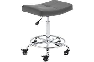 CoVibrant Wide Rolling Stool with Locking Wheels Footrest Adjustable Height Swivel for Salon Kitchen (Gray, 19''-24'')