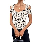 Blingfit Cold Shoulder Tops Summer Tunic Shirts for Women T Shirts V Neck Short Sleeve Casual Tees Blouses 2026