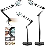 5X Magnifying Glass with Light and Stand, Krstlv LED 5 Color Modes, Stepless Dimmable Magnifying Floor Lamp, 3-in-1 Adjustabl
