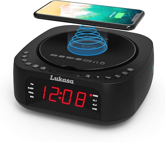 Lukasa Bluetooth CD Player Tabletop Stereo Clock Wireless Charger,Home Digital FM Radio Boombox ...