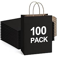 BagDream Kraft Gift Bags 8x4.75x10.5" 100Pcs Gift Bags, Party Bags Shopping Bags, Retail Bags, Black Paper Bags with Handles 