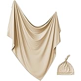 Aijoviko Newborn Swaddle Blanket with Hat Set Baby Swaddle Set Hospital Receiving Blankets for Girls Boys(Khaki)