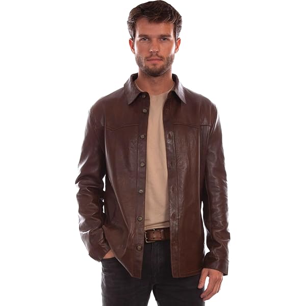 Scully Mens Washed Jean Cognac Leather Leather Jacket S at Amazon
