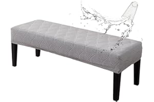 GENINA Waterproof Dining Room Bench Covers, Stretch Jacquard Bench Seat Protector Cover, Rectangular Bench Cover for bedrooms, Living Rooms, Kitchens, Removable, Washable (Light Grey)
