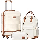 Coolife Suitcase Set 3 Piece Luggage Set Carry On Travel Luggage TSA Lock Spinner Wheels Hardshell Lightweight Luggage Set(White, 3 piece set (BP/TB/20))