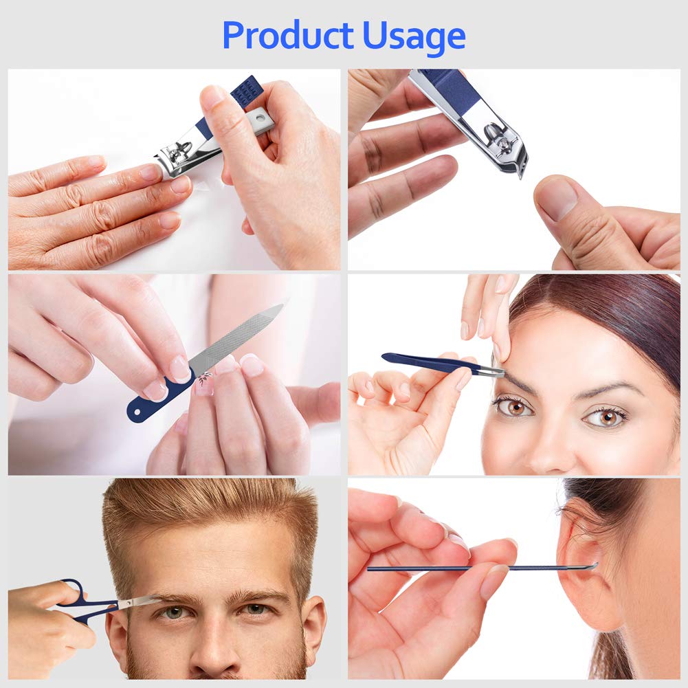 Manicure Set, Pedicure Kit, Nail Clippers, Professional Grooming Kit, Nail Tools 18 in 1 with Luxurious Travel Case for Men and Women 2020 Upgraded Version Blue : Beauty