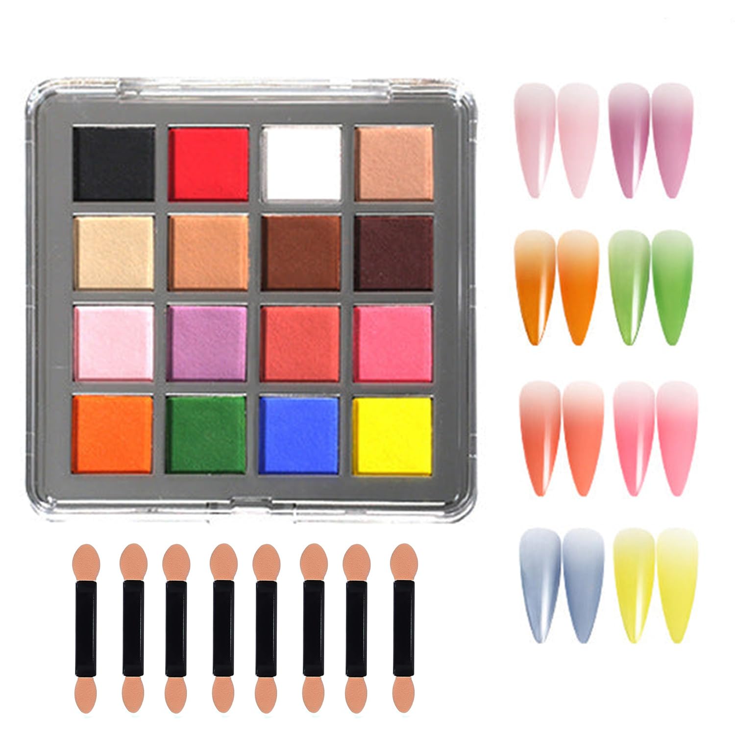 MOEPAK Nail Pigment Palette Solid nail Powder Set Ombre Nail Powder For Nail Art Manicure DIY Accessories 16 Colors (A)