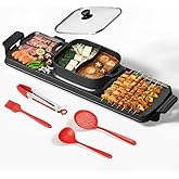 Buisoopt 2250W Electric Grill and Hot Pot Combo, 29 x 9.5 Inch Smokeless Indoor BBQ Grill with Easy to Clean, Dual Zone Tempe