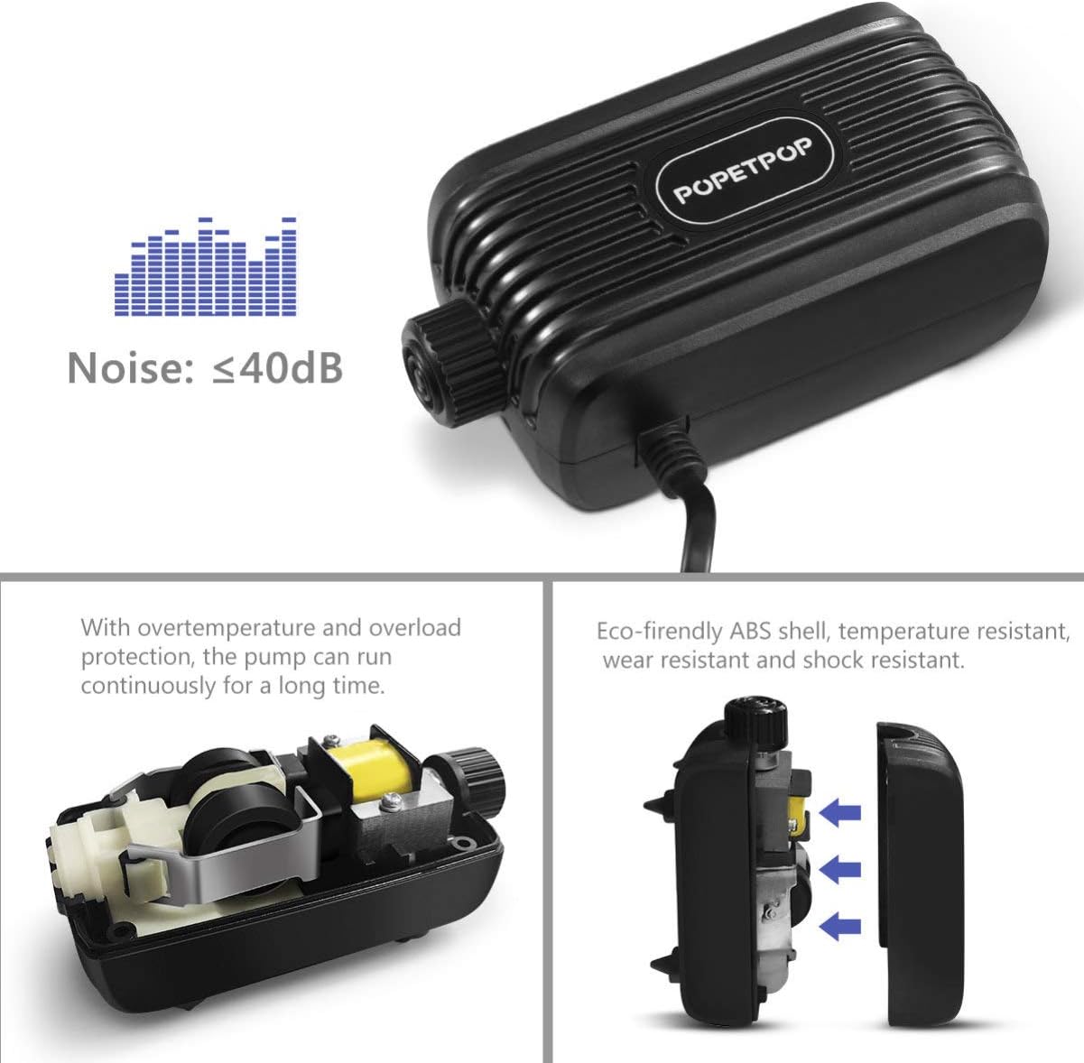 Aquarium Air Pump Double Outlets Adjustable Fish Tank Oxygen Pump with Accessories Air Stone Check Valve and Tube, 2x 2.5L/min - Image 5