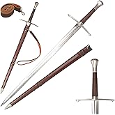 46.5" Medieval Western Sword Real Sword Handmade 1095 High Carbon Steel Full Tang (Includes Shoulder Strap)