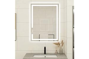 BuLife 32 X 24 Inch LED Bathroom Vanity Mirror, 3 Colors Light Dimmable, Wall Mounted Lighted Memory Makeup Mirror with Anti-Fog Touch Switch (Front-lit&Backlit)