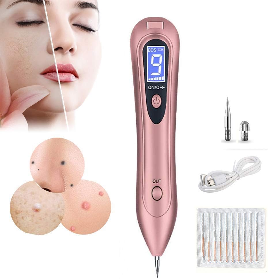 Mole Remover Pen, Skin Tag Remover with 9 Adjustable Modes&LED Light, Portable USB Charging Mole Removal Pen for Wart, Freckle, Dark Spot, Nevus, and Small Tattoo