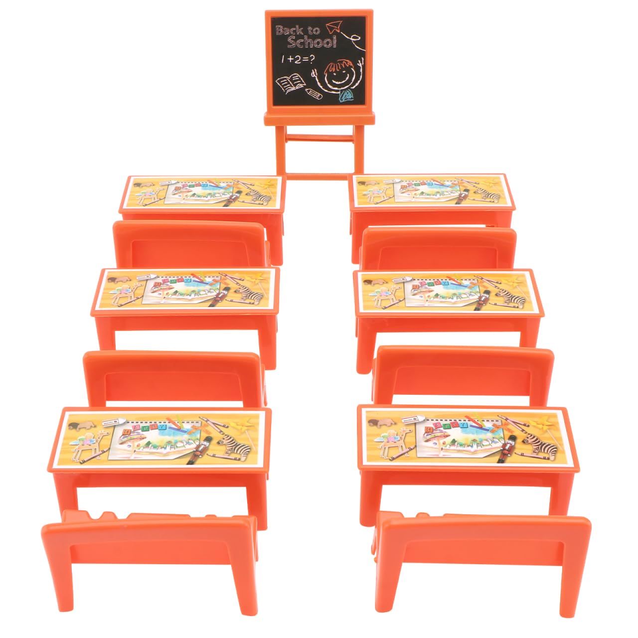 Housoutil Mini Classroon Furniture Set, Miniature School Table and School Chair Set, Dollhouse Desk Chair for Dollhouse Education Learning Toy Pretend Playset