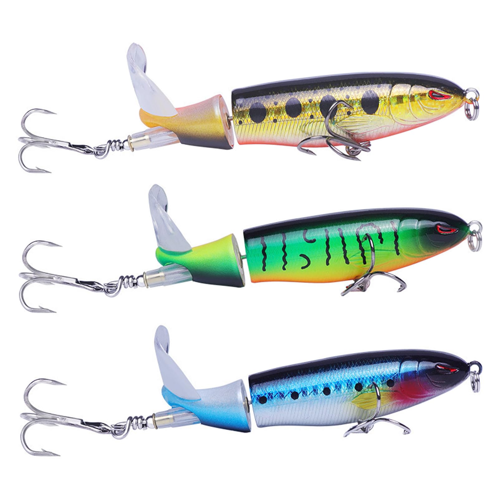 3 Pieces Fishing Lure Bait, Rotating Tail Fishing Tackle Bait, Fishing Plopper Hook, Artificial Hard Bait, Topwater Fishing Lure Set, Fish Lure Fishing Tackle, for Freshwater, Saltwater Bass, 11cm