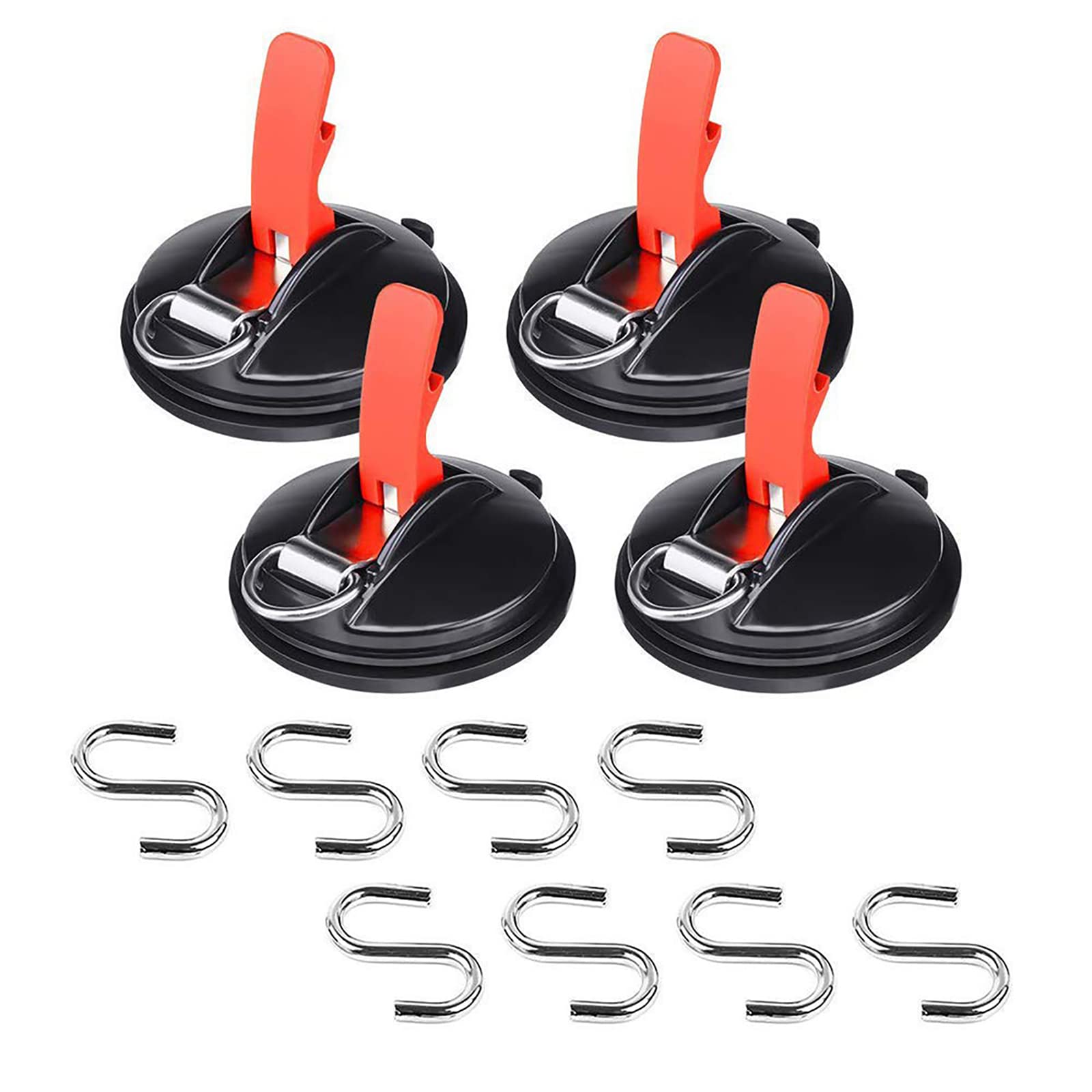 4 Pack Multifunctional Suction Cup Anchor, Powerful Sucker Cup With 8PCS Securing S Hook Anchor Heavy Duty Car Tensioner for Camping Car Mount Tents Luggage Tarps