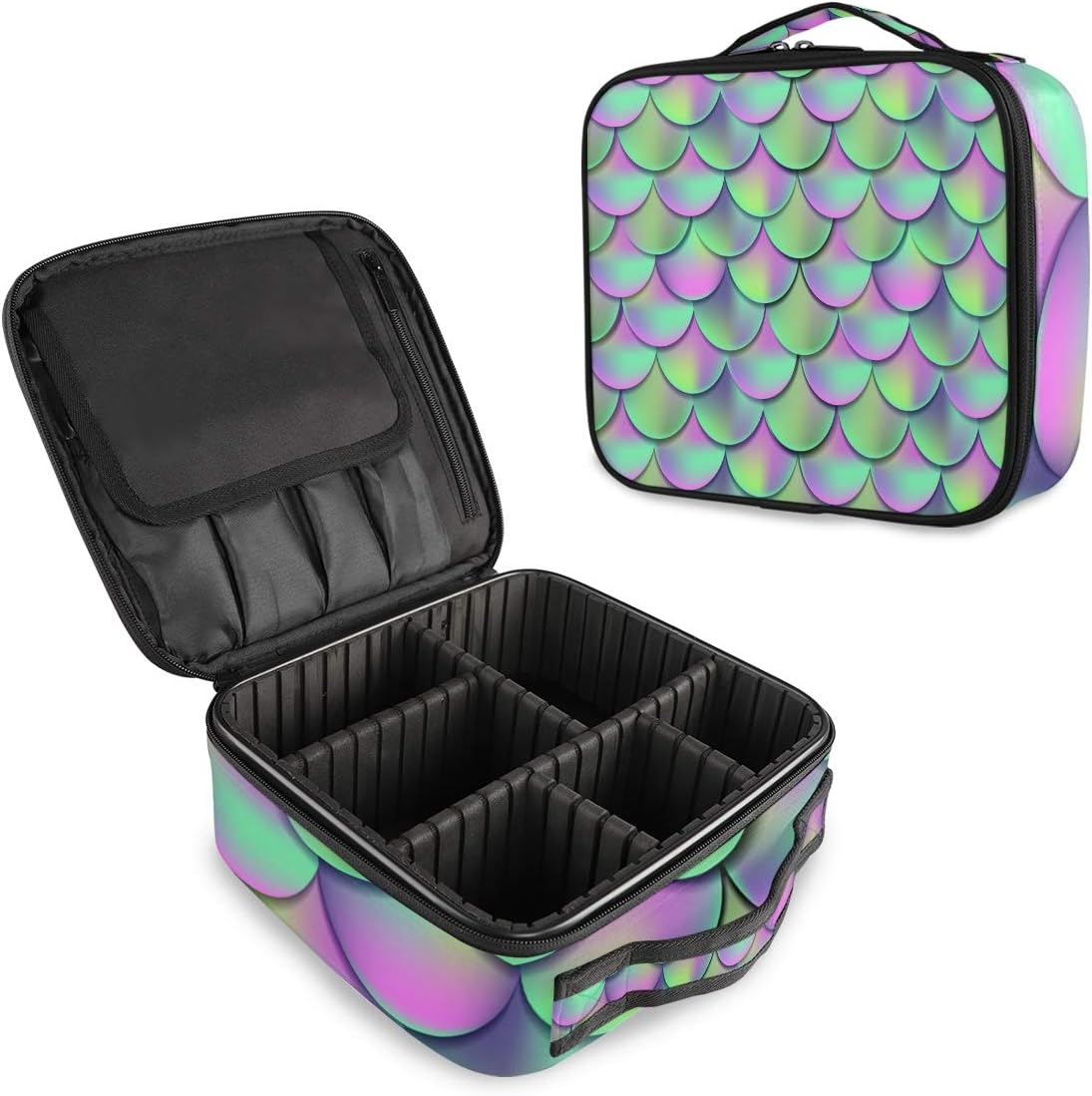 Ocean Mermaid Scale Make Up Bag Travel Makeup Case Waterproof Detachable Makeup Pouch Organizer Toiletry Portable Cosmetic Bag Oxford Fabric