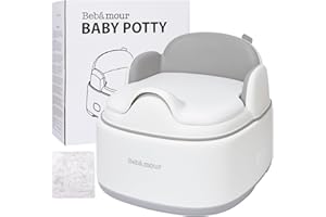 Bebamour Potty Training Toilet 3 in 1 Multi-Functional Potty Seat Detachable Baby Potty Step Stool Anti-Slip Stable Potty Training Toilet with 100 Pack Trash Bags for Baby Toddler Kids(Grey)