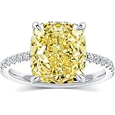 RODIFFY 4CT Cushion Cut Promise Ring for Women, White/Yellow Stone 5A Grade Cubic Zirconia S925 Silver Yellow/White/Rose Golden Engagement Ring