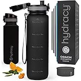 Hydracy Water Bottle with Time Marker -Large BPA Free Water Bottle & No Sweat Sleeve -Leak Proof Gym Bottle with Fruit Infuser Strainer & Times to Drink -Ideal for Fitness Sports & Outdoors