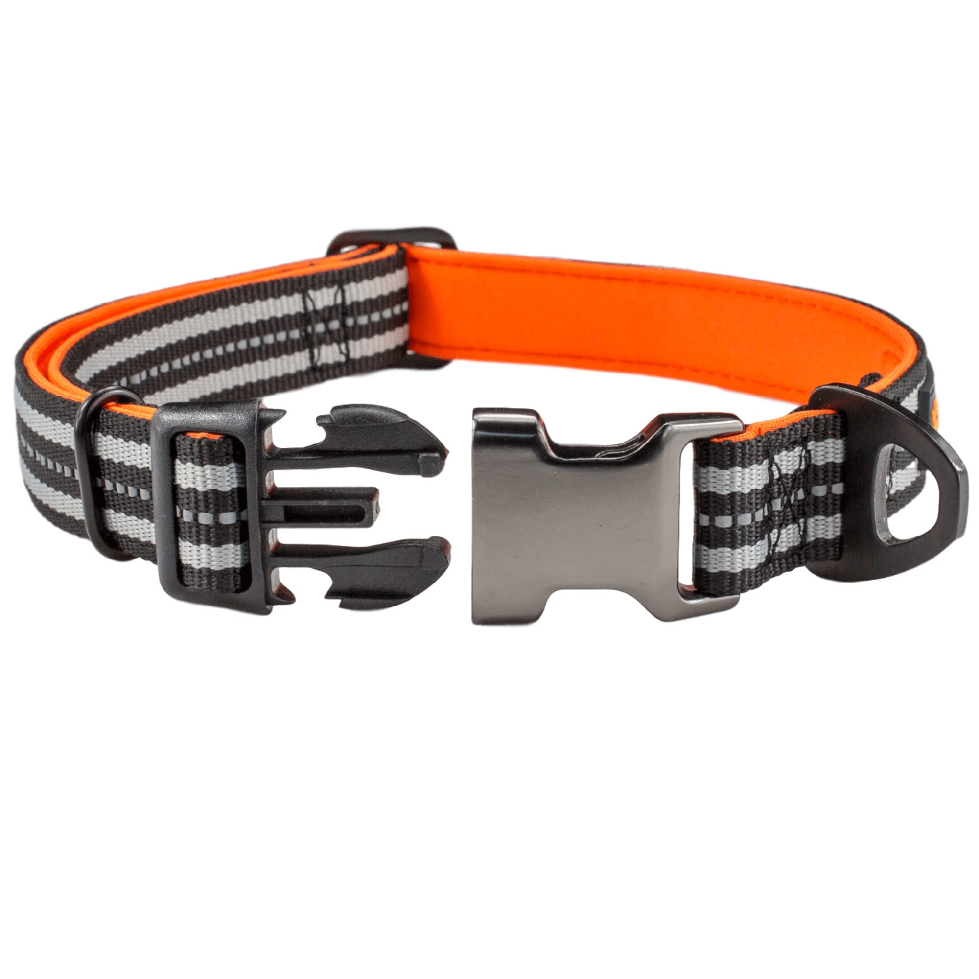 Strong Dog Collar Large Dogs – Black Grey Reflective Adjustable Padded Dogs Collars - Aluminium V-ring Dog Safety
