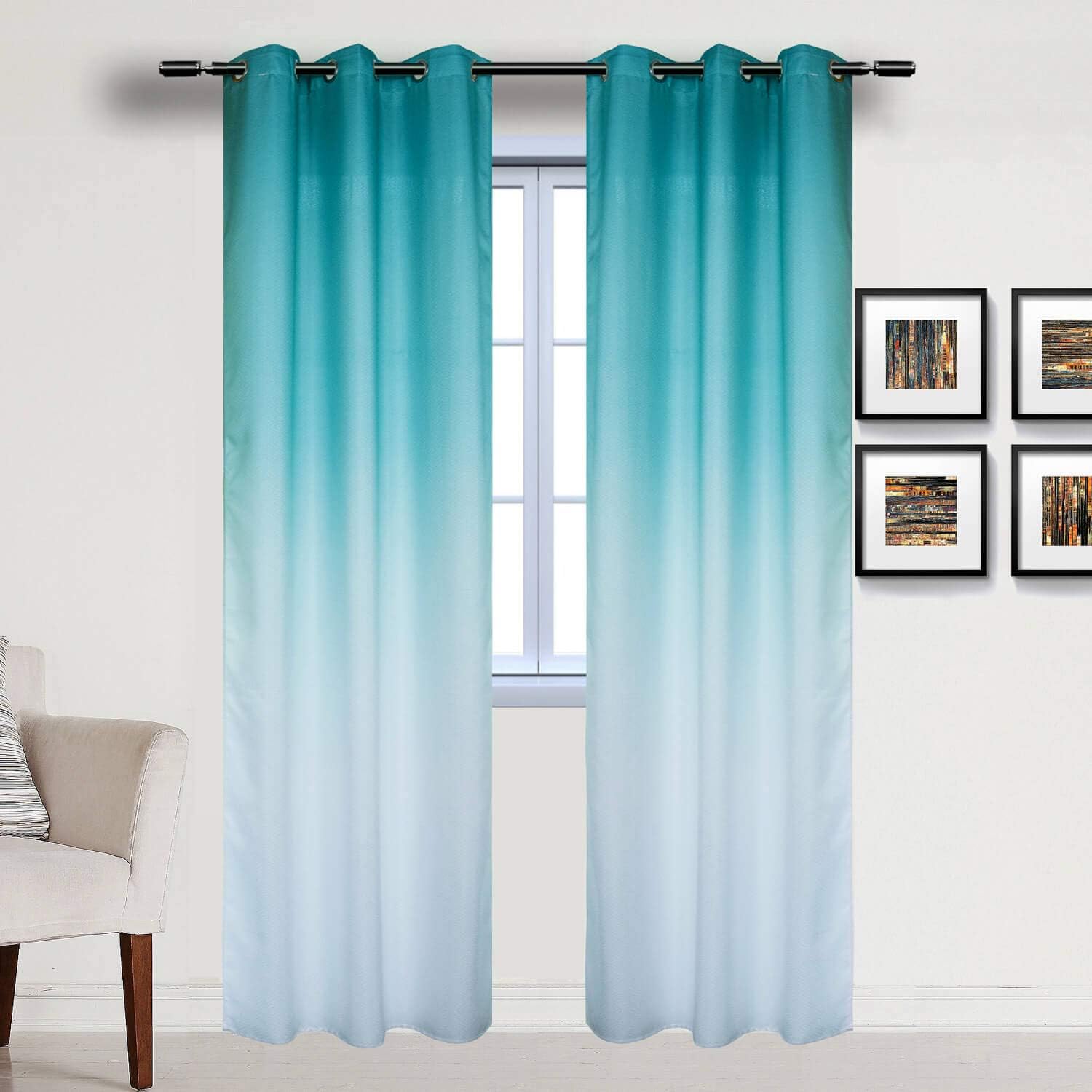 WUBODTI Turquoise Curtains for Living Room 1 Panel - Extra Long Teal Ombre Bedroom Curtain Grommet Light Filtering Window Treatments Sliding Door Drapes Aqua Drapes for Balcony,39 x 106 Inch