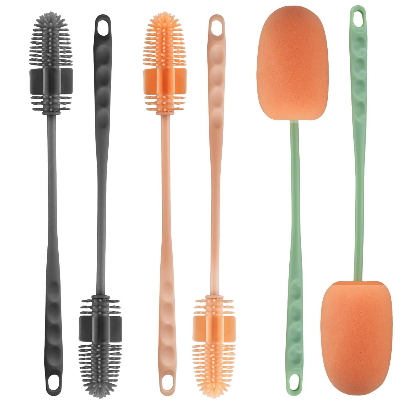 Litinliv Bottle Cleaning, 6pcs Bottle Brush, Silicone Bottle Brush,Silicone Bottle Cleaning Brush with Long Handle, Sponge Brush, Bottle Washer for Cups Kettles Thermos Bottles (3 Colors)