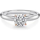 Gem Stone King 925 Sterling Silver with 10K Rose Gold Prongs Cushion Cut Lab Grown Diamond Engagement Ring For Women | 0.70 Cttw | DEF Color | VVS-VS Clarity