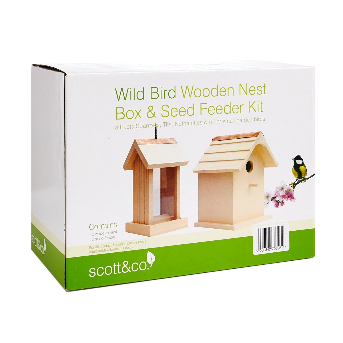 Scott Co Wooden Bird Nesting Box House And Seed Feeder Set