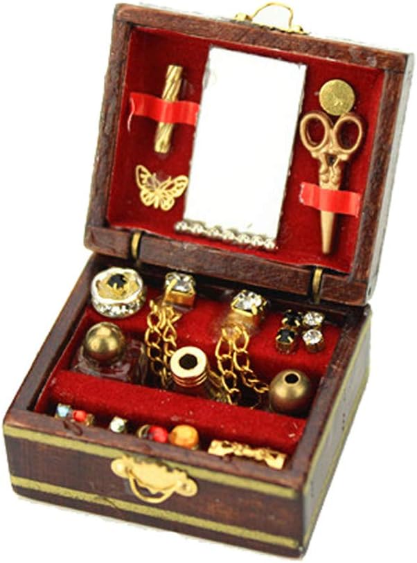 Gaddrt Cute Mini Makeup Wooden Jewelry Box Kid Toy for 1:12 Dollhouse Miniature Scene Model Accessories Kids Pretend Play Toy Perfect for Interior Model