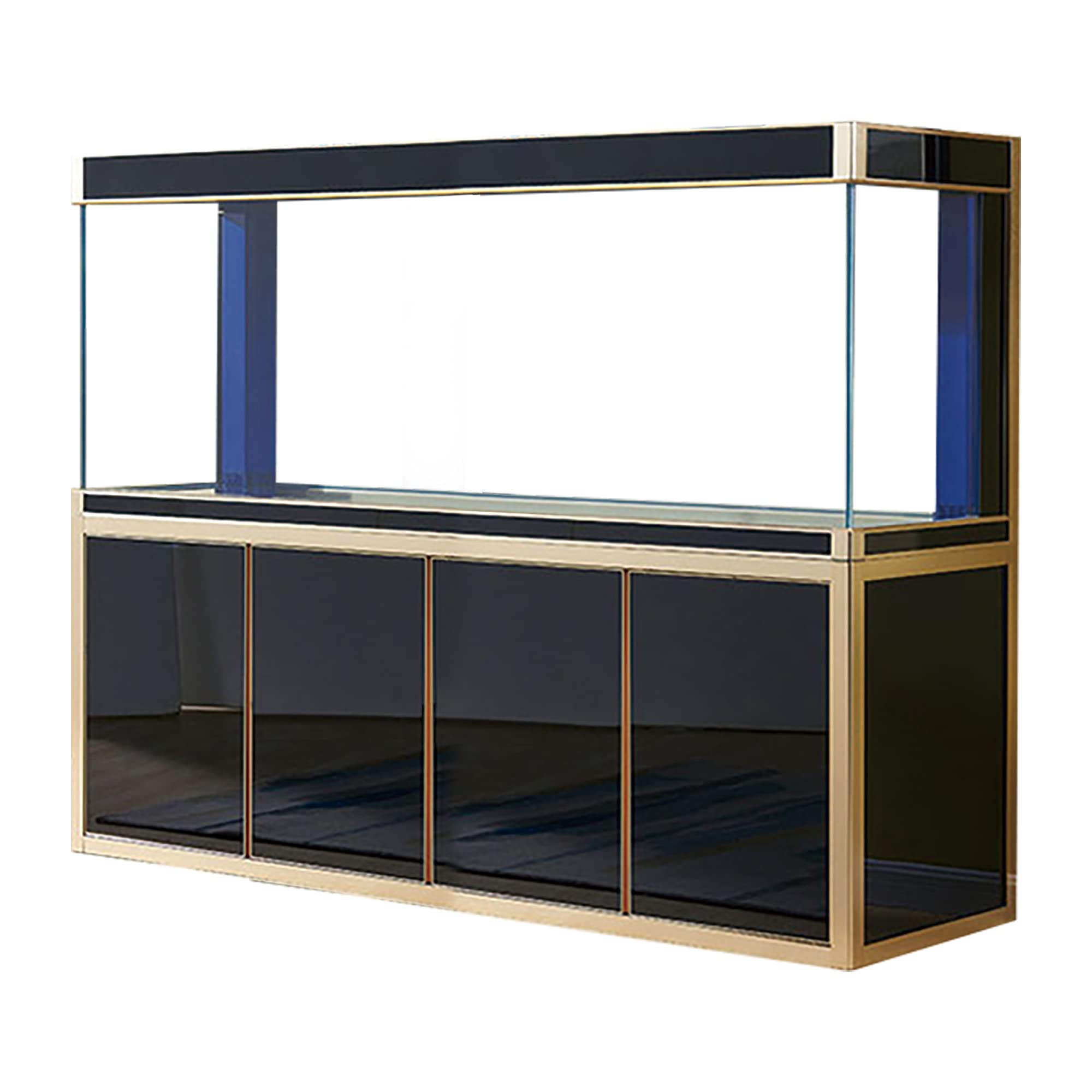 Photo 1 of JAJALE 250 Gallon Aquarium Fish Tank LED Light Pump Freshwater Filter Upright Fishtank Stand Bundle Straight Corners Ultra Clear Tempered Glass with Complete Aquarium Setup (Black with Gold Trim)