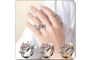 AIETUE Butterfly Rings For Women, Gold Flower Plated Vintage Ring Adjustable Statement Dainty Unique Ring Pink Love Butterfly Ring Christmas Birthday Anniversary Jewelry Gift