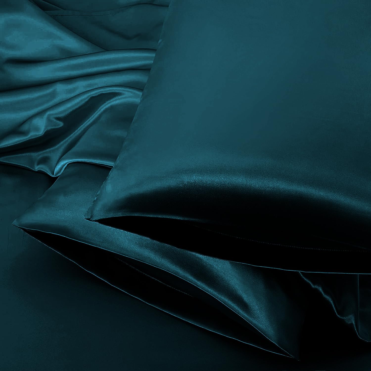 Photo 1 of Aormenzy Satin Pillow Cases for Women Standard Size Set of 2, Dark Teal Satin Pillowcase for Hair with Envelope Closure Silky Pillow Covers Wrinkle, Fade Resistant (20x26 Inches)