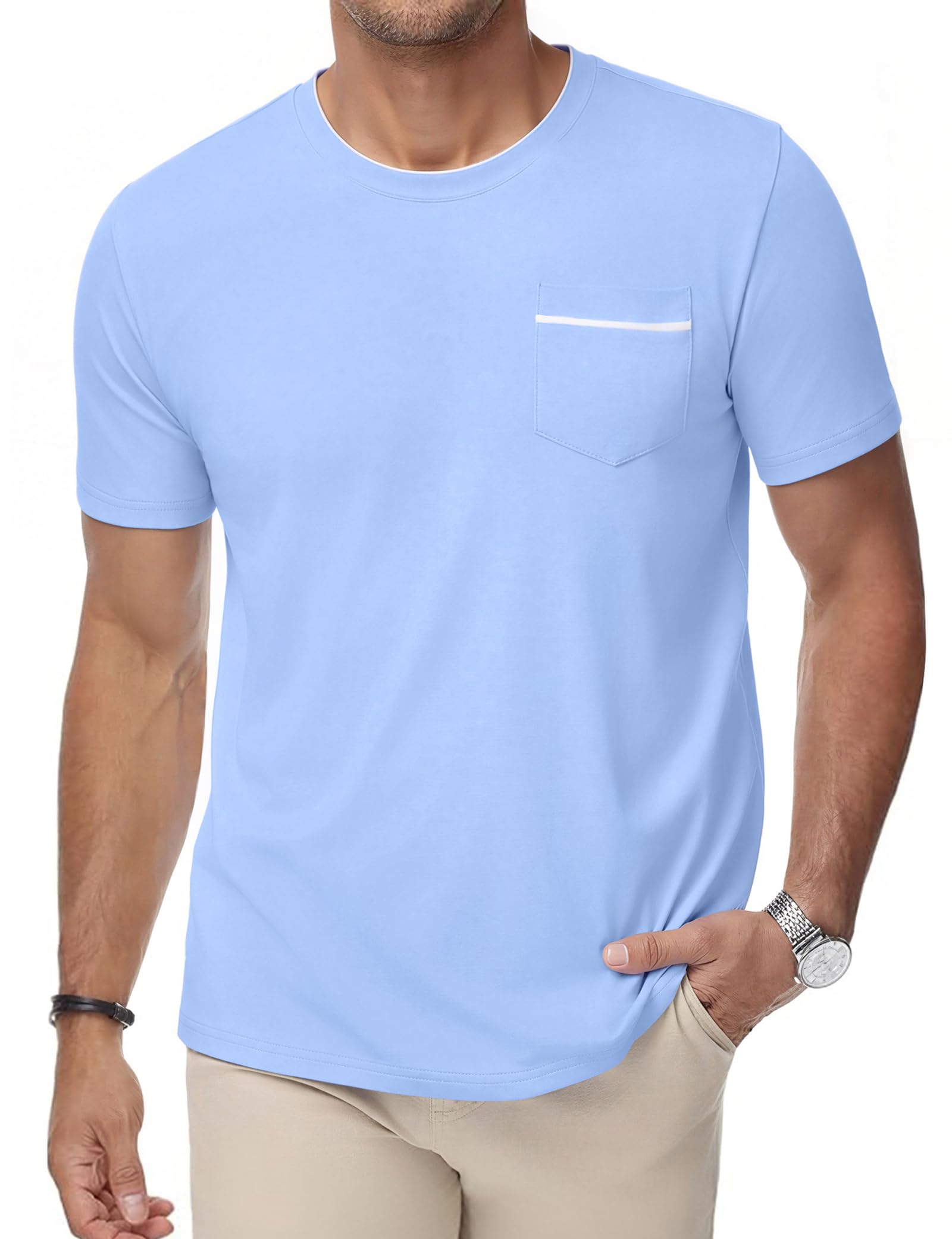 iClosam T Shirt Herren Baumwolle Feuchtigkeitsableitend Hellblau M