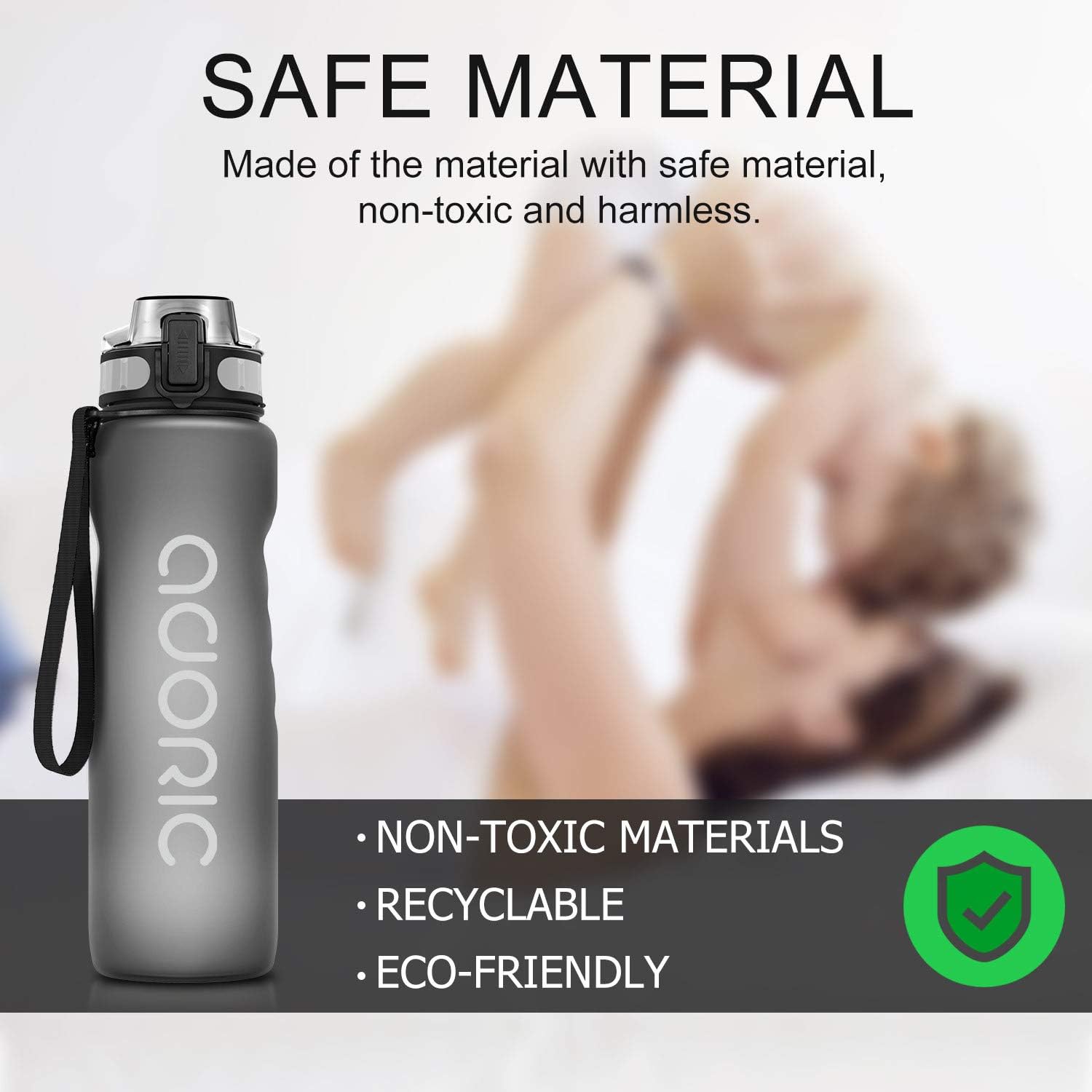 ADORIC Sports Water Bottle, BPA Free Tritan Non-Toxic Plastic Sport Water Cup, Durable Leak Proof Water Bottle with Filter, Flip Top - Image 4