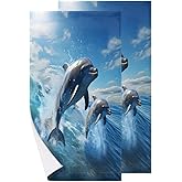 JMAVZWS Blue Dolphin Print Hand Towels for Bathroom Set of 2 Soft Absorbent Decorative Bath Hand Towels Quick Dry Face Towel for Sport Gym Spa, 28.3 x 14.4 inches