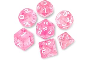 PIPIRICH DND Polyhedral Dice Set with a Black Dice Bag for D&D RPG MTG Role Playing Table Games RPG Polyhedral Dice for Dungeon and Dragons Playing Games 7-Die Set (Pink Transparent Dice)