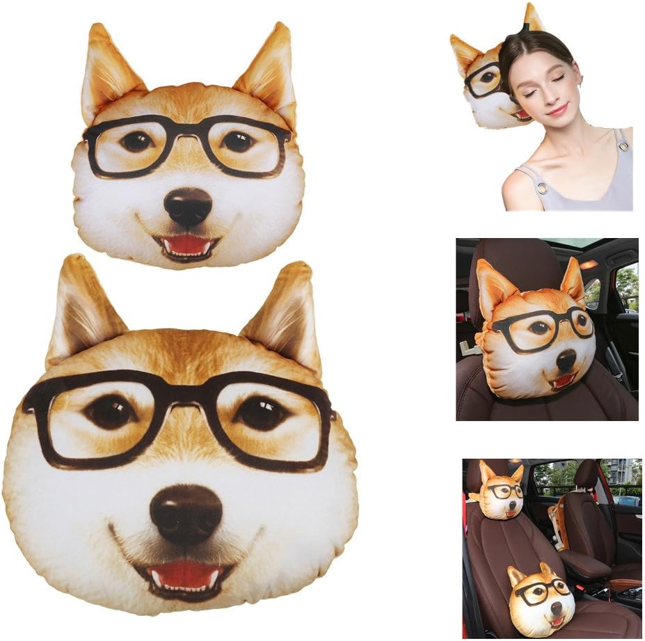 Car pillows, neck pillow, waist support, sofa cushions, office nap pillow, cute pillows, 3D pillows, car decoration cartoon pillows(Akita dog Yellow)